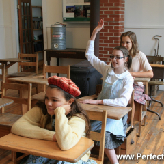School girls, Memory Lane Heritage Village, Museum in Lake Charlotte, Nova Scotia, Canada