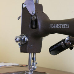 Seamstress sewing machine, Memory Lane Heritage Village, Museum in Lake Charlotte, Nova Scotia, Canada