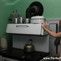 Kitchen stove, Memory Lane Heritage Village, Museum in Lake Charlotte, Nova Scotia, Canada