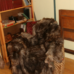 Bear Skin, miners cabin, Memory Lane Heritage Village, Museum in Lake Charlotte, Nova Scotia, Canada