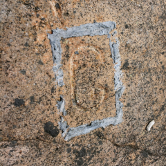 Masonic G marking, Oak Island, Western Shore, Lunenburg County, Nova Scotia, Canada, North America; Explore Oak Island Days 2008, Tourism Society, Pirate Treasure Dig