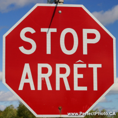French Stop Sign, with English, Arret, Dieppe, outside of Moncton, New Brunswick