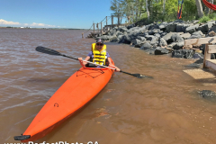 Woman kayaking, Noel Bay, Cobequid Bay, East Hants, Nova Scotia, Canada