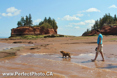Youth with dog, Burntcoat Lighthouse, Noel area, Cobequid Bay, East Hants, Nova Scotia, Canada