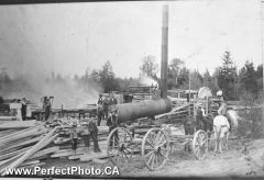 Steam powered Lumber Mill, Noel Lake, 1908; Horse drawn lumber truck, Photo at Selma Museum, East Hants County, Nova Scotia