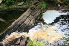 Noel area waterfall. Very interesting geology here. Less than 1/2 km from the Northfield Road, but the trail is along the top of a VERY STEEP drop off, that goes about 50 feet straight down. Along the East Noel River. N45 17.621 W063 41.714