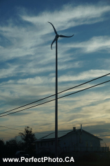 small wind turbine, at house, Noel area, Cobequid Bay, East Hants, Nova Scotia, Canada; Green energy, solar power