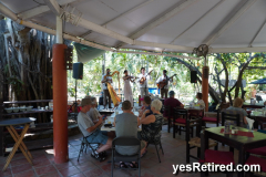 Tajin band music, Babel restaurant, Puerto Vallarta, Jalisco, Mexico; Harp, pan flute, cow bones, violin, box drum