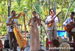 Tajin band music, Babel restaurant, Puerto Vallarta, Jalisco, Mexico; Harp, pan flute, cow bones, violin, box drum