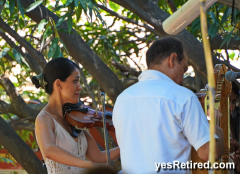 Tajin band music, Babel restaurant, Puerto Vallarta, Jalisco, Mexico; Harp, pan flute, cow bones, violin, box drum