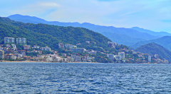 Mountains, Shoreline from sea, Day sailing, Ada Sailing, Brewer 78 Ketch, Puerto Vallarta, Jalisco, MexicoPuerto Vallarta, Jalisco, Mexico