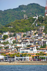 Mirador, viewing tower, Shoreline from sea, Day sailing, Ada Sailing, Brewer 78 Ketch, Puerto Vallarta, Jalisco, MexicoPuerto Vallarta, Jalisco, Mexico