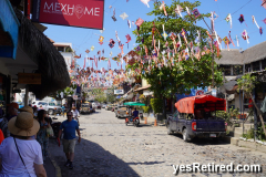 Overhead street flags, Sayulita, Puerto Vallarta, Jalisco, Mexico