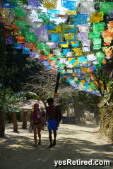 Overhead banner flags, Sayulita, Puerto Vallarta, Jalisco, Mexico