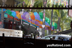 street top celebration flags, restaurant, Sayulita, Puerto Vallarta, Jalisco, Mexico