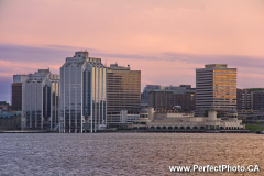 City of Halifax, waterfront view, downtown business, Purdy's Wharf office towers, BDC building, Casino, at Sunset, HRM, Nova Scotia, Canada, North America